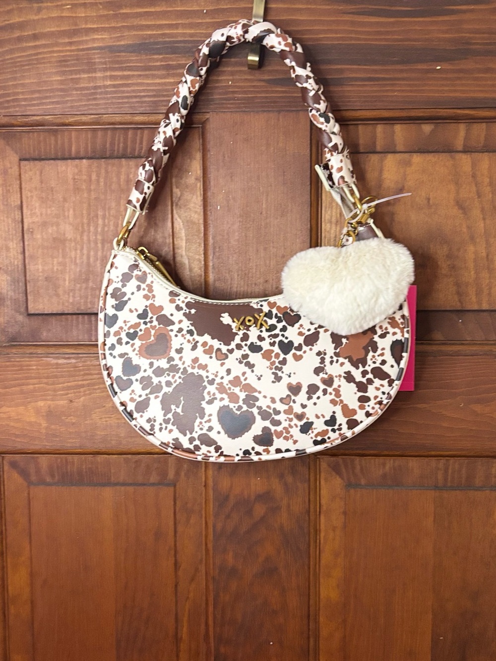 Betsey Johnson XONorthy Cow Heart Print Crescent Shoulder Bag